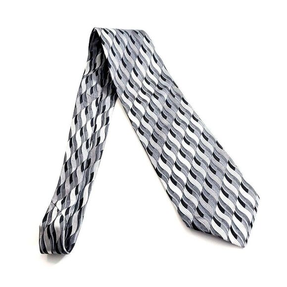 Pronto Uomo Gray Woven Geometric Long Wide Silk Tie - Picture 6 of 6